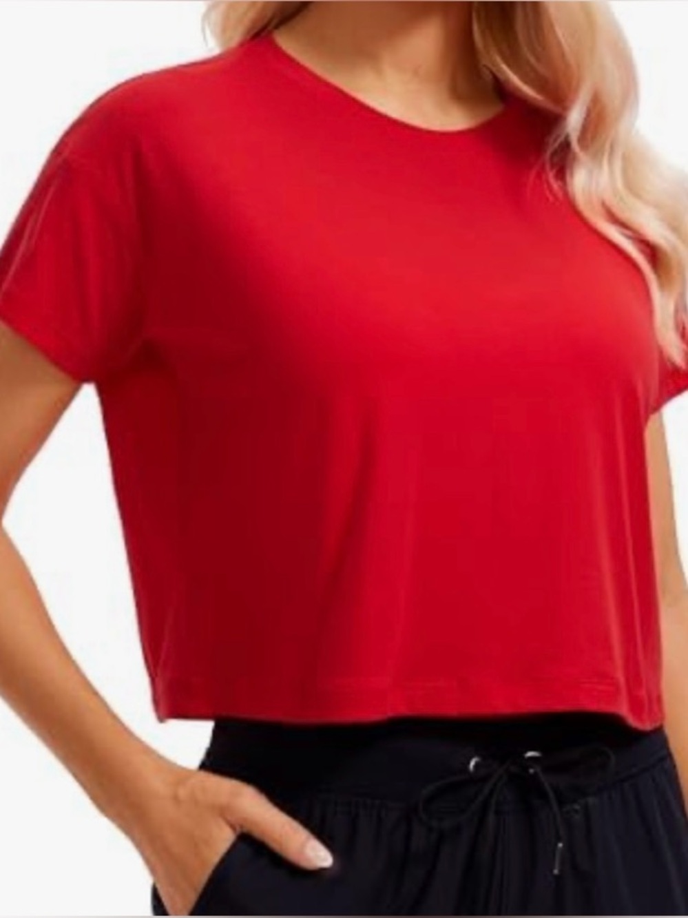 CRZ Yoga Crop Top Red Pima Cotton lightweight Size Large short sleeve NWT